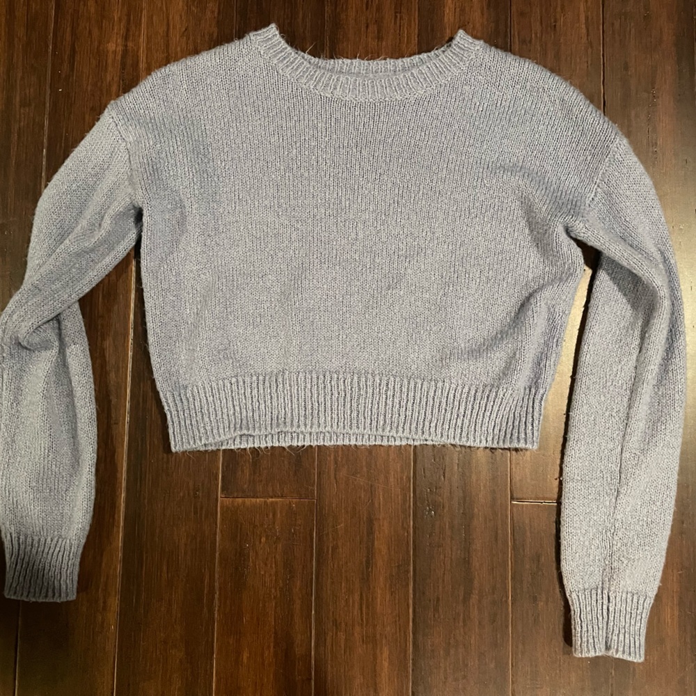 Light Blue Cropped Knit Sweater